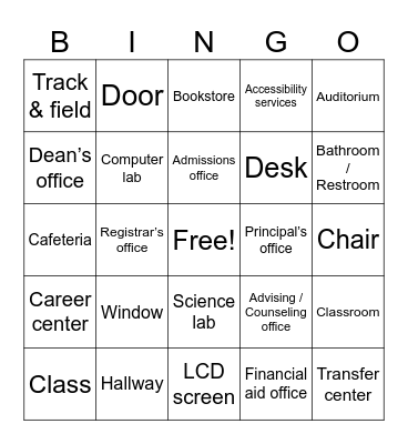 College campus Bingo Card