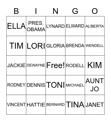 OLIVER COUSIN FAMILY REUNION Bingo Card