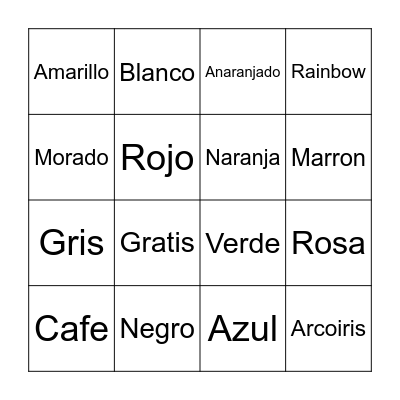 Spanish Colors Bingo Card