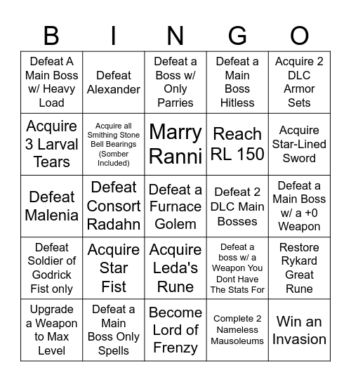 Elden Ring Bingo Card