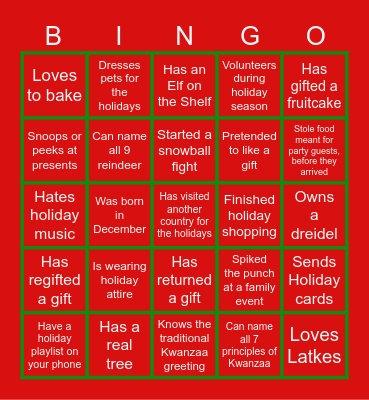 Naughty or Nice Holiday Bingo Card