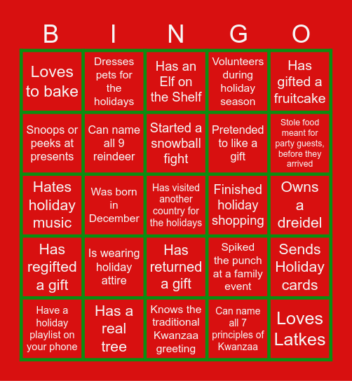 Naughty or Nice Holiday Bingo Card