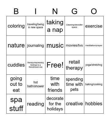 Wesley Self-Care Bingo Card