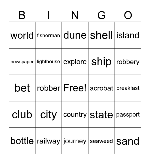 Vocabulary Bingo: Secret 3 and Around the World Bingo Card