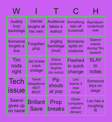 Wyrd Sisters Show Week Bingo! Bingo Card