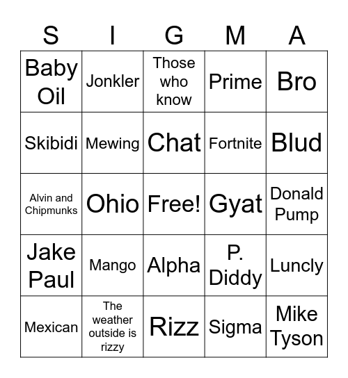 Untitled Bingo Card