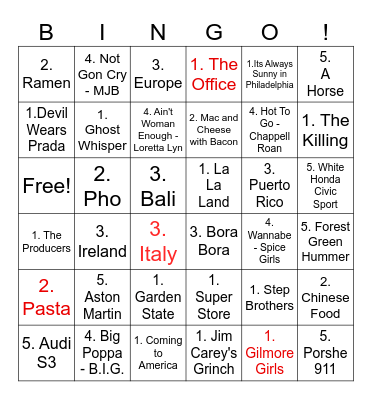 Thanks Giving Bingo Card