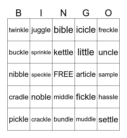 Consonant Le Bingo Card