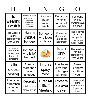 Easy As Pie Bingo Card