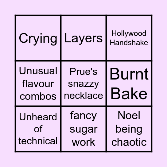 Bake Off Bingo Card
