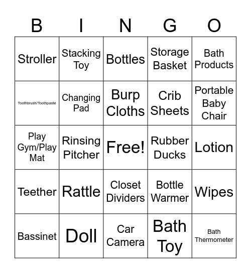 Baby shower Bingo Card