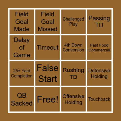 Thanksgiving Day Football BINGO Card