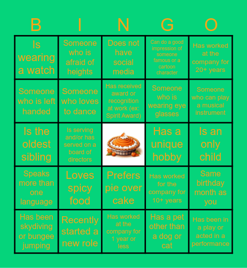 Easy As Pie Bingo Card