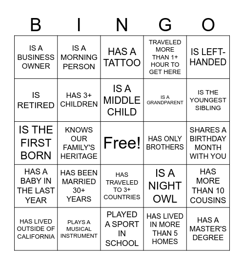 LEMUS FAMILY BINGO Card