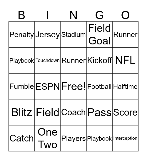 Tay's Game Day Bingo  Bingo Card