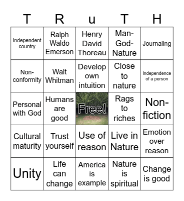 Transcendentalism and Age of Reason Bingo Card