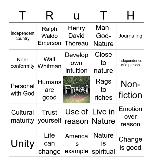 Transcendentalism and Age of Reason Bingo Card