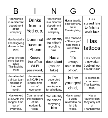 NOAH Bingo Card