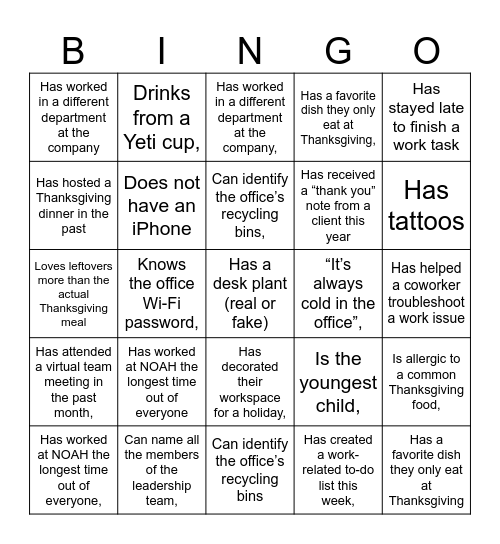 NOAH Bingo Card