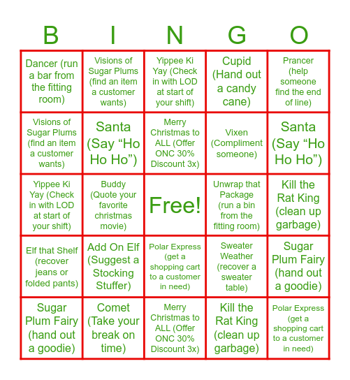 Salesfloor Christmas ON Bingo Card