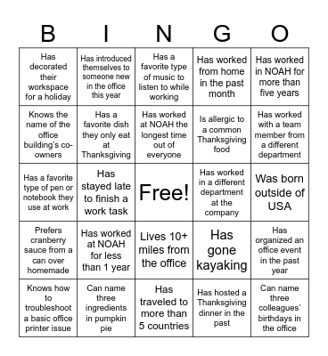 NOAH Bingo Card