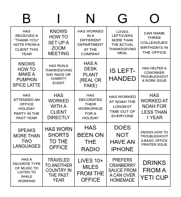 NOAH Bingo Card