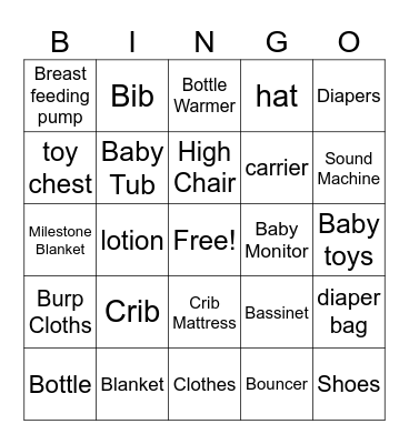 Baby shower Bingo Card