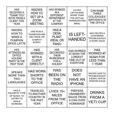 NOAH Bingo Card