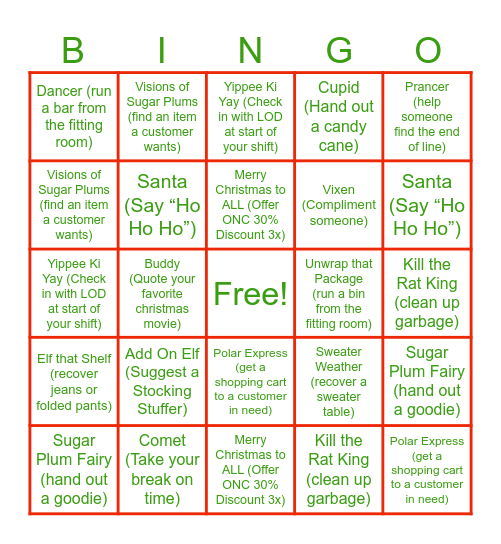Salesfloor Christmas ON Bingo Card