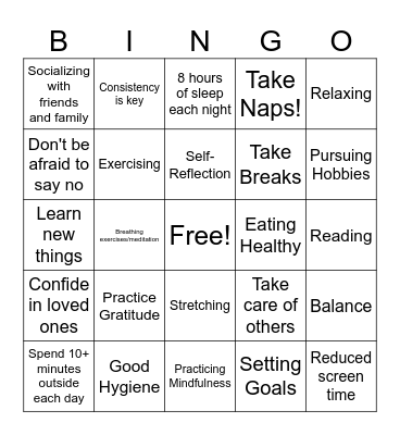 Self Care Bingo Card