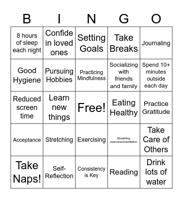 Self Care Bingo Card