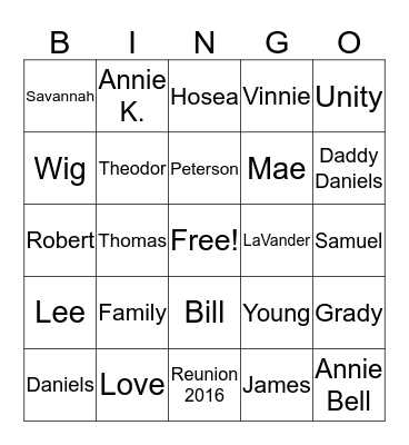 Daniels-Peterson Bingo Card