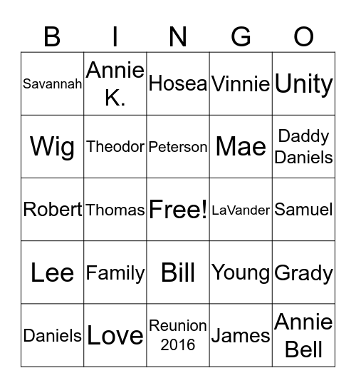 Daniels-Peterson Bingo Card