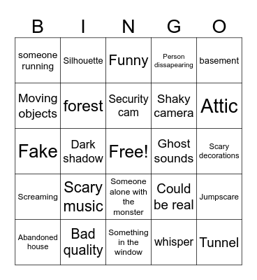 Scary video bingo Card