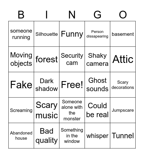 Scary video bingo Card