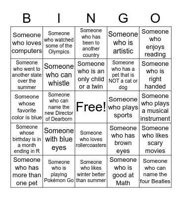 Introduction Bingo Card
