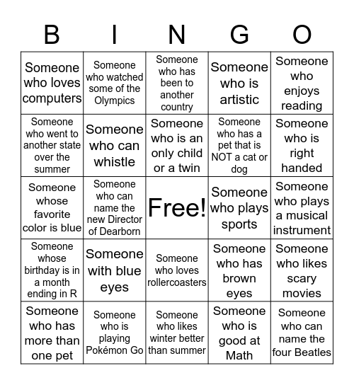 Introduction Bingo Card