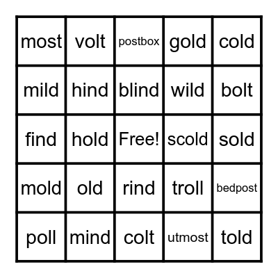 Wild Old Words Bingo Card