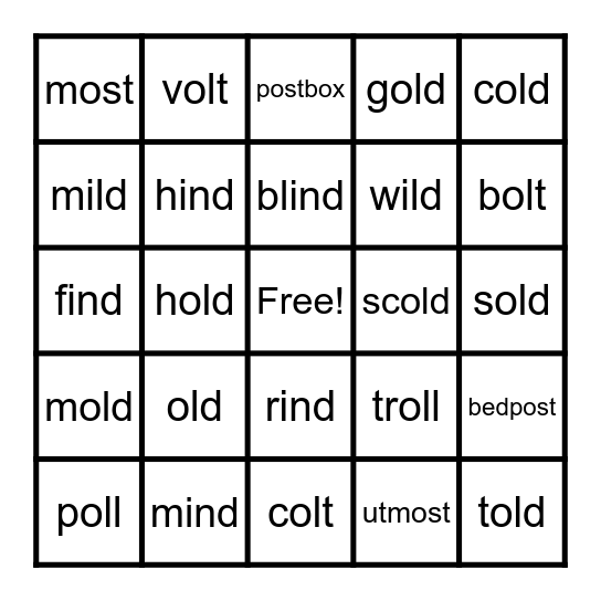 Wild Old Words Bingo Card
