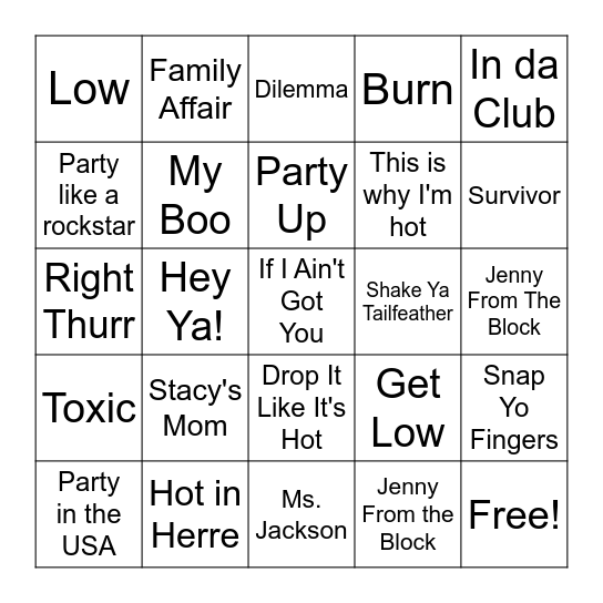 JACC Mistletoe & Bingo- 2000's Hits Bingo Card