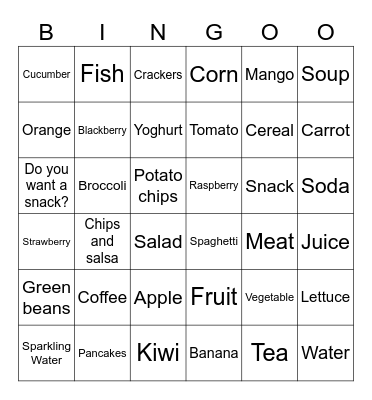 Food Bingo Card