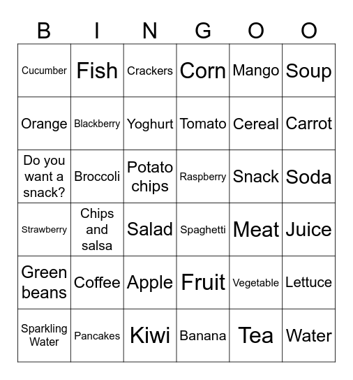 Food Bingo Card