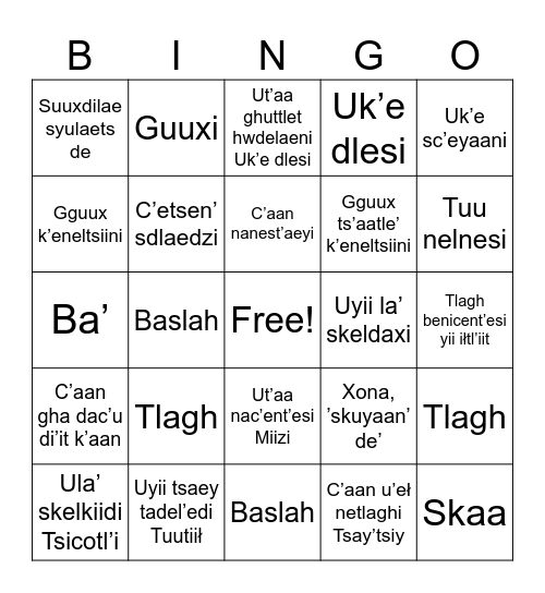 Ahtna Bingo Card