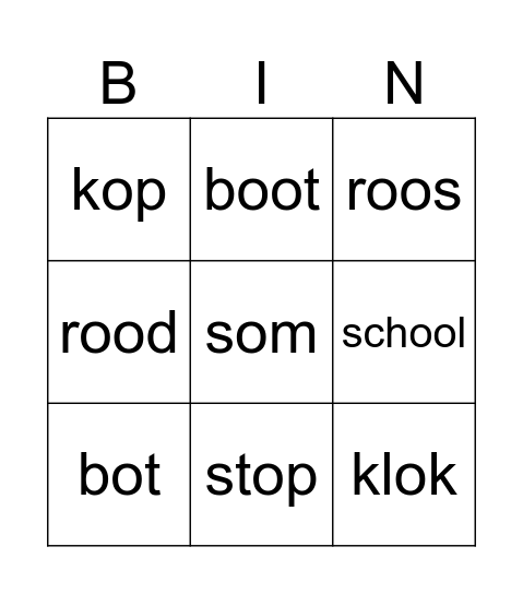 Klanken o/oo Bingo Card