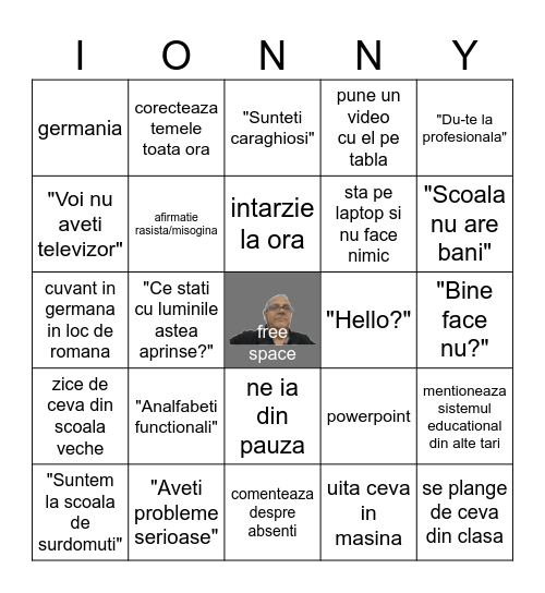 Ionescu Bingo Card