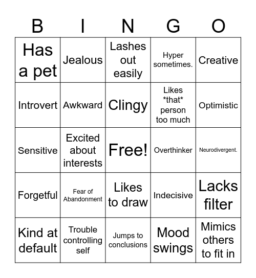 Truesona Bingo Card