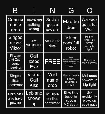 Arcane Part 3 Bingo Card