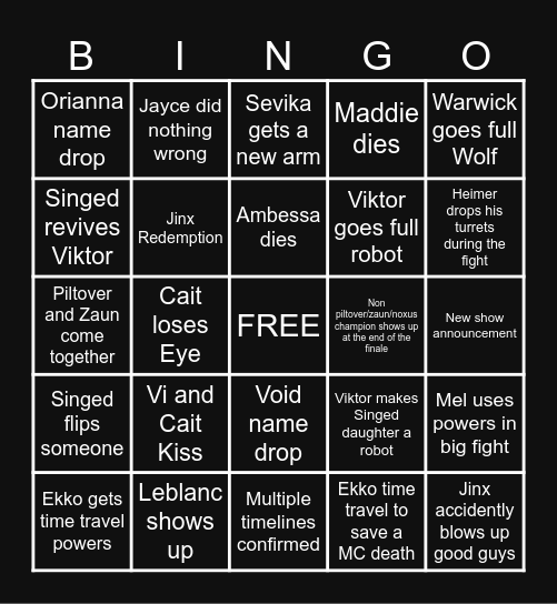 Arcane Part 3 Bingo Card