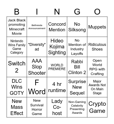 The Game Awards 2024 Bingo Card
