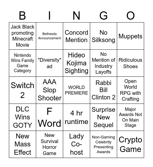 The Game Awards 2024 Bingo Card